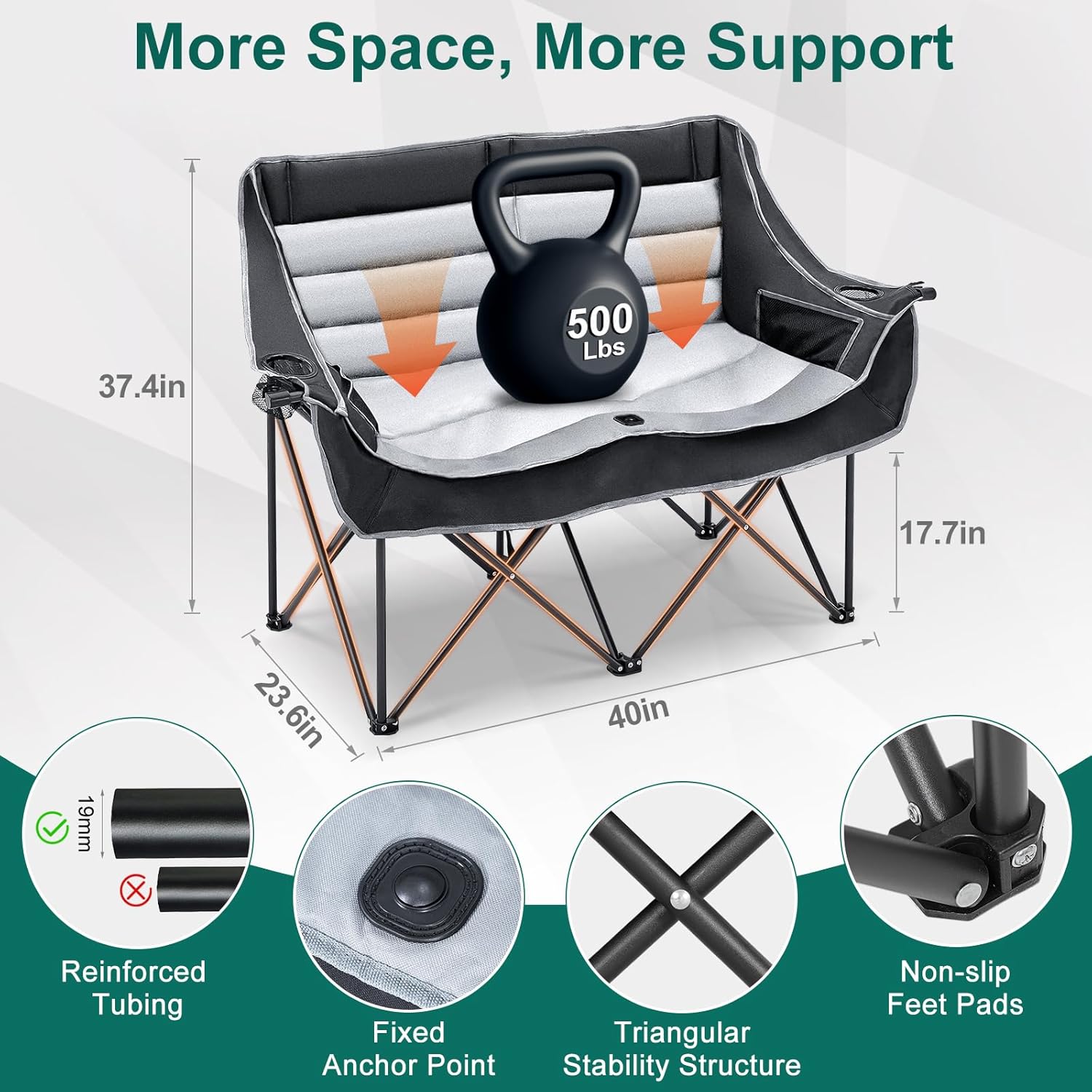 Oversized Double Folding Camping Loveseat Chair
