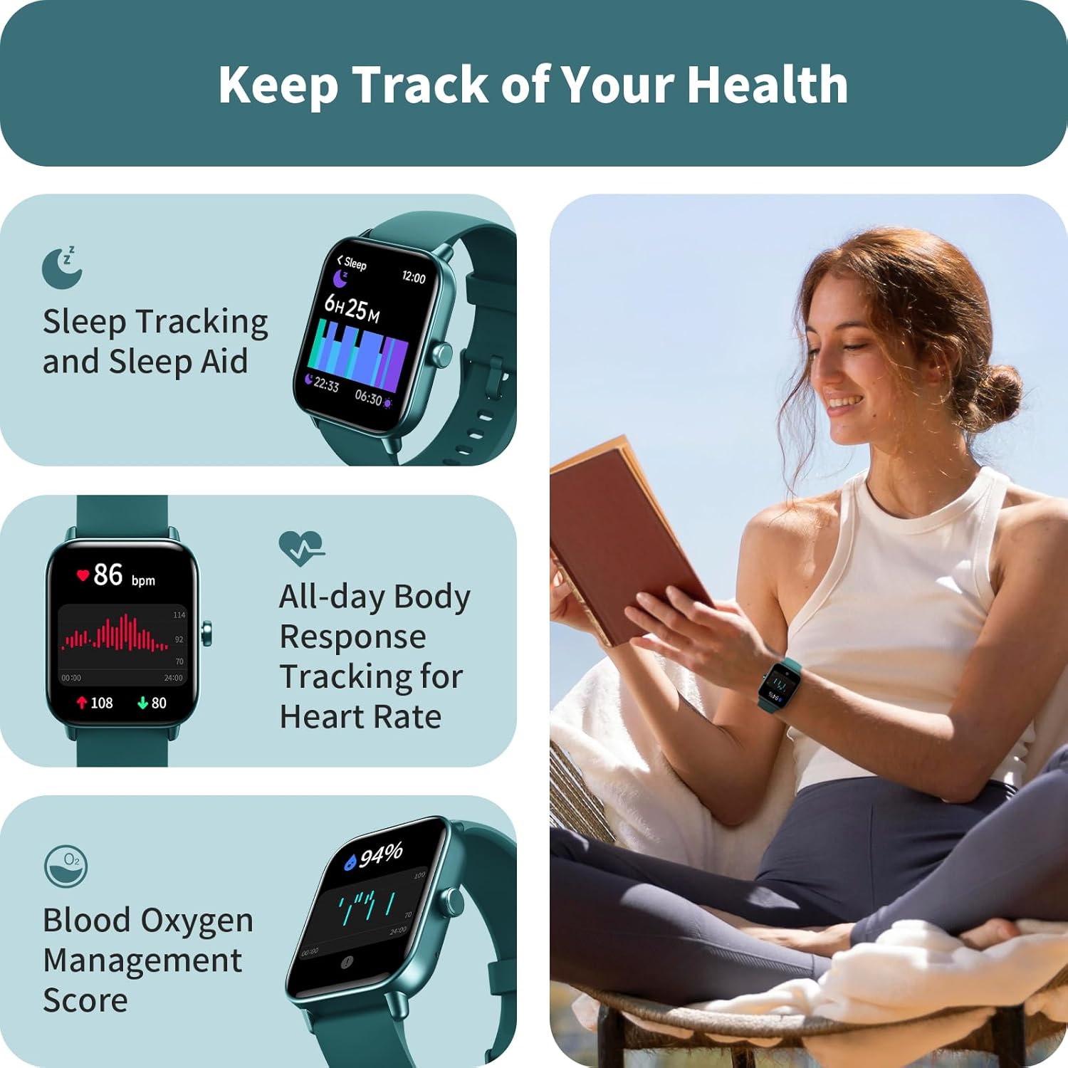 Smart Watch Bluetooth Call Alexa Fitness Tracker Deep Green