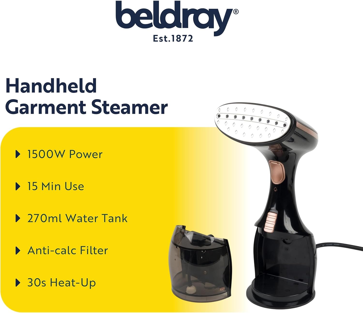 Handheld Clothes Steamer 1500W 270ml Tank Fast Heat 2 Modes
