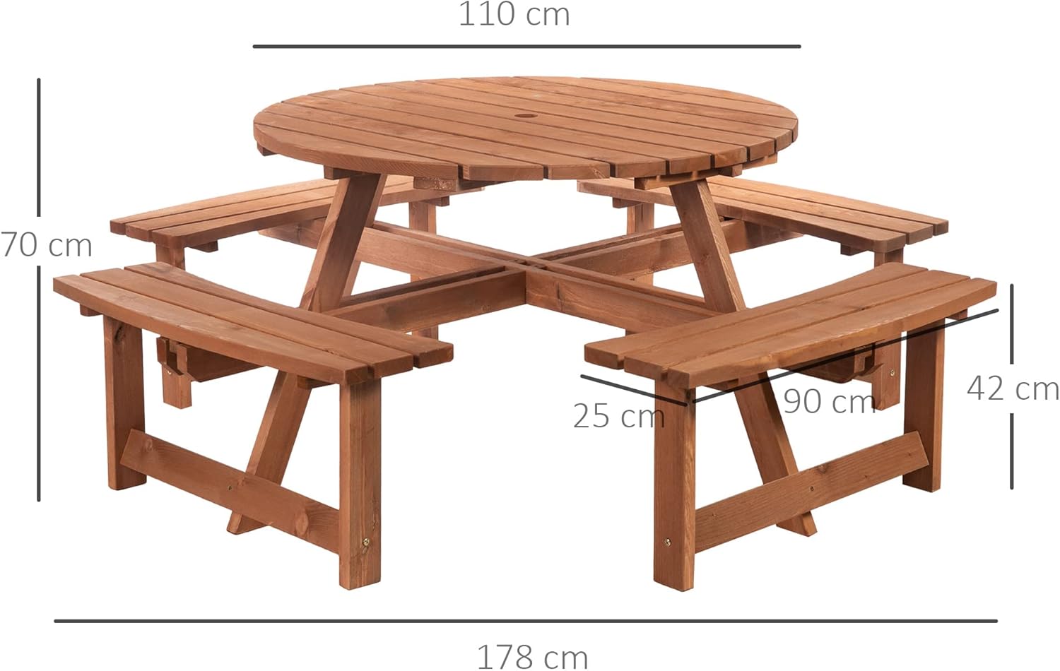 8 Seater Round Wooden Garden Dining Set Picnic Table