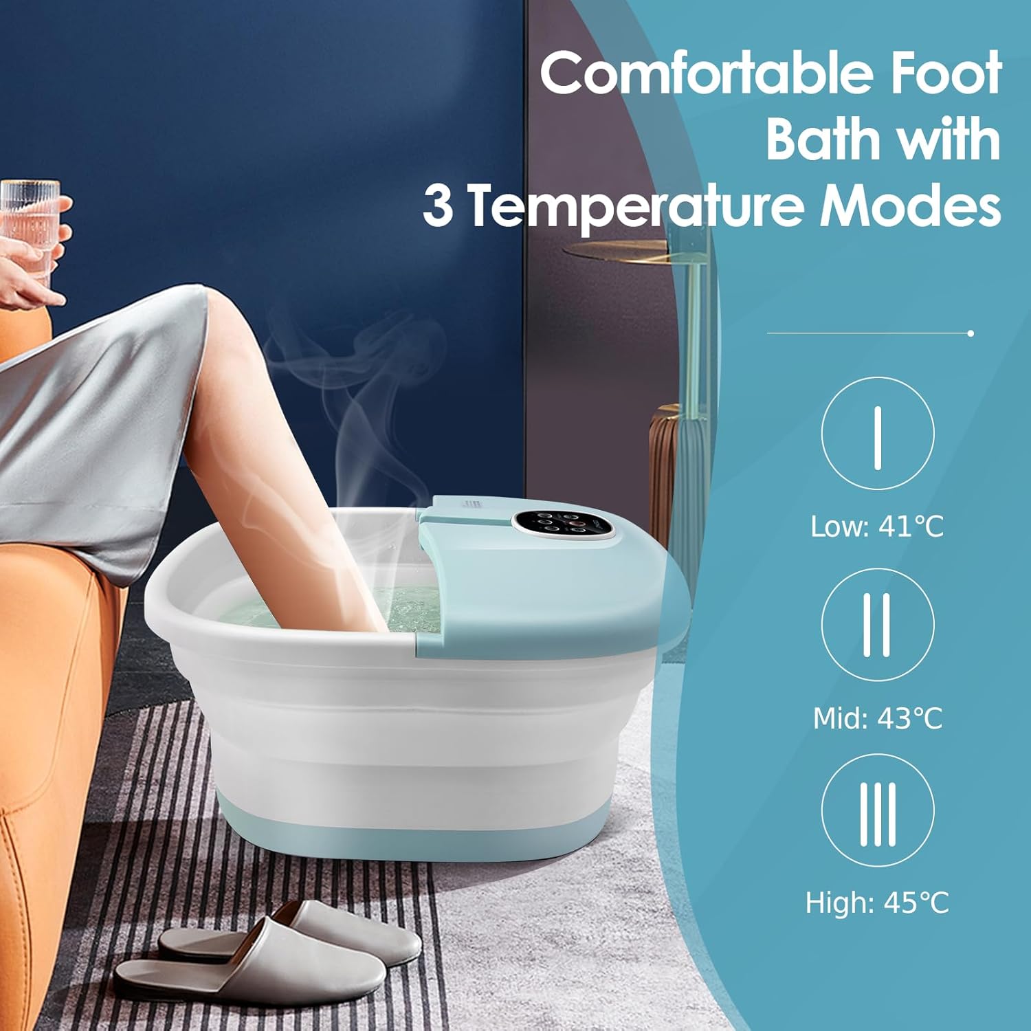 Electric Foldable Foot Spa Massager Heat Bubble Roller Timer