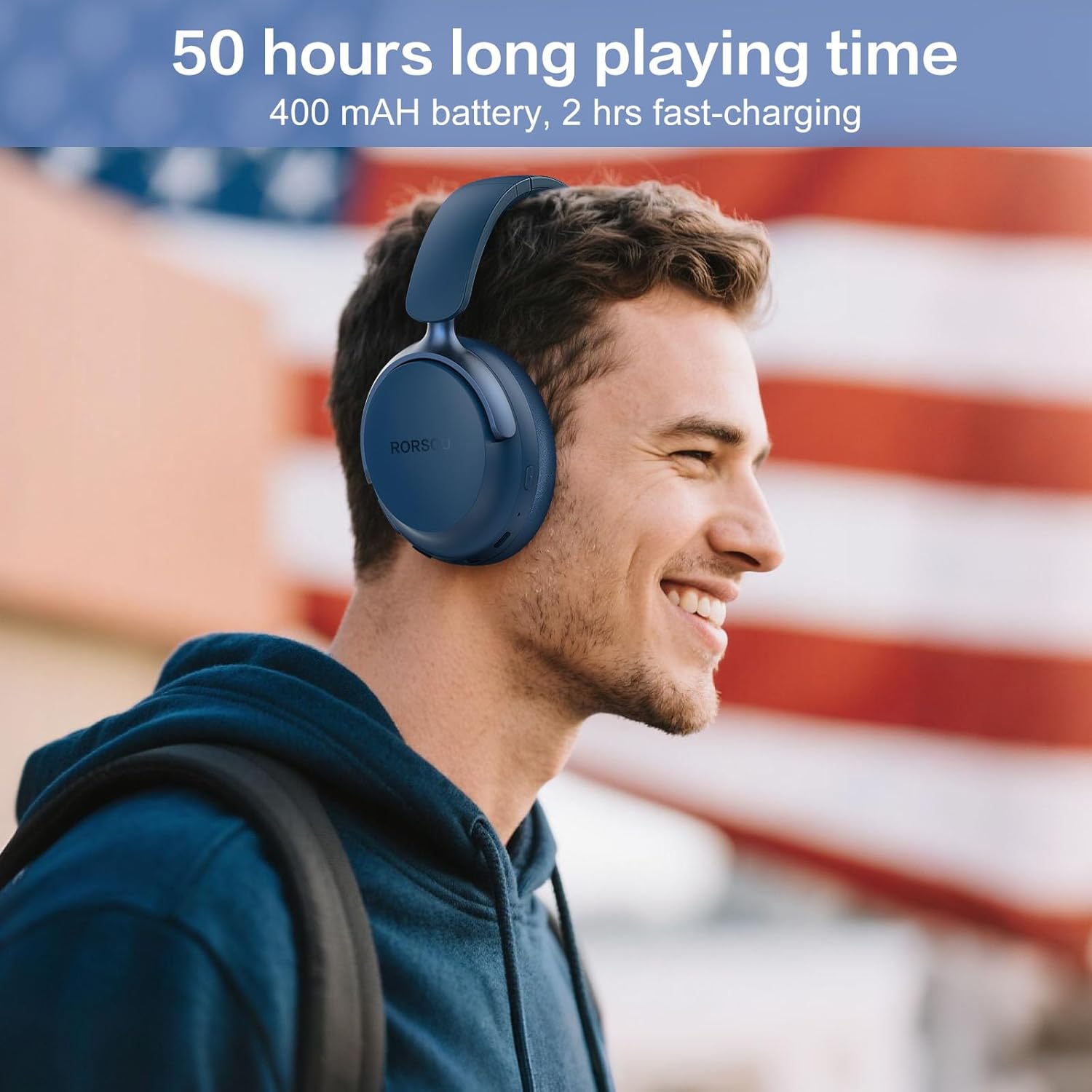 Bluetooth Over Ear Headphones Deep Bass 50H Playtime 6 EQ Modes
