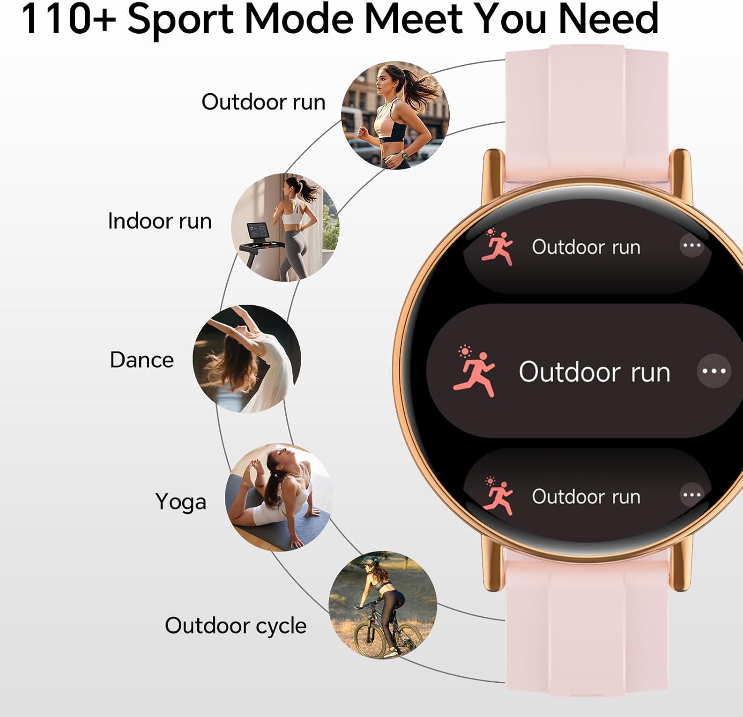 Womens Round Smart Watch Bluetooth Call Pink 2 Bands