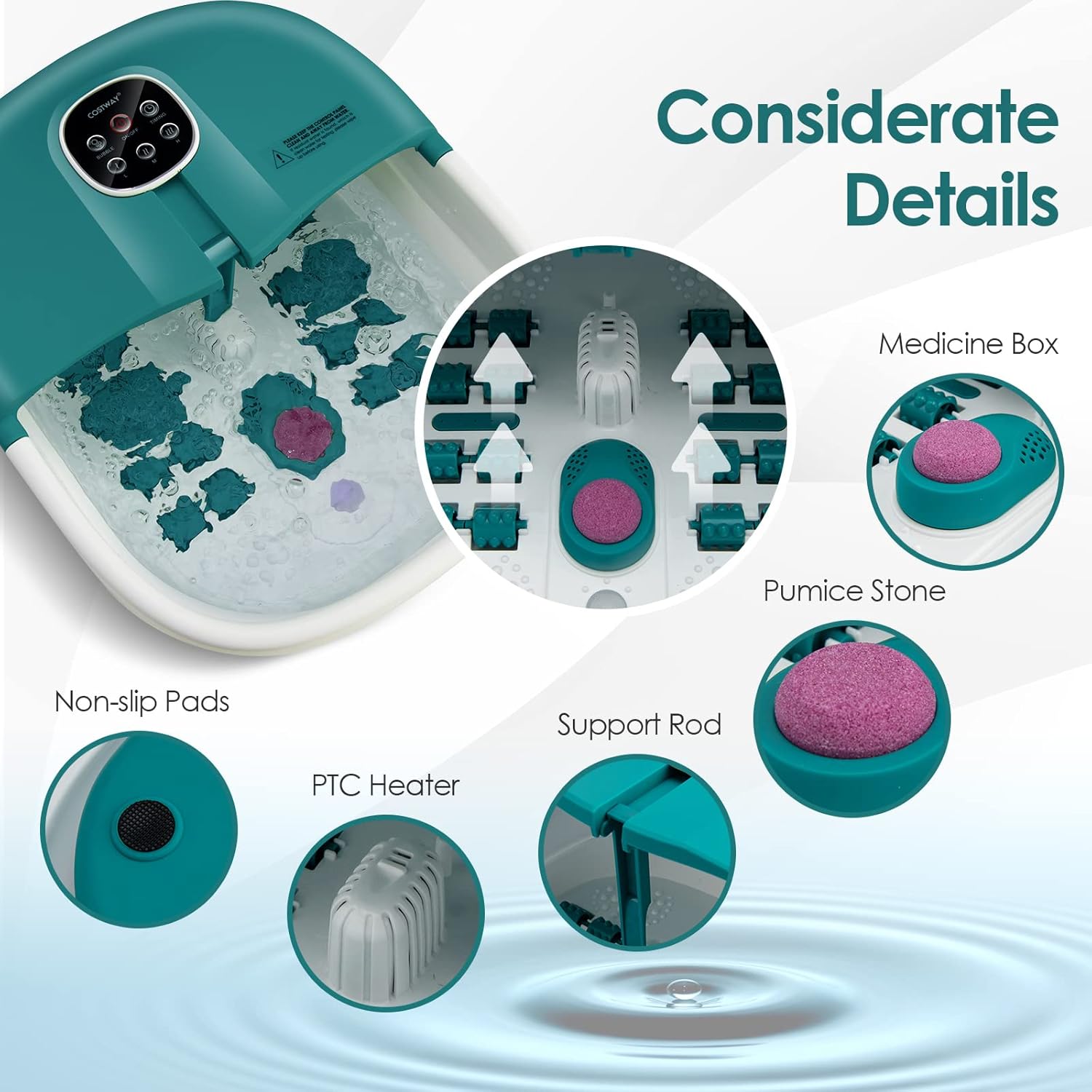 Folding Foot Spa Bath Massager Heat Bubbles Timer Temp Rollers Pedicure