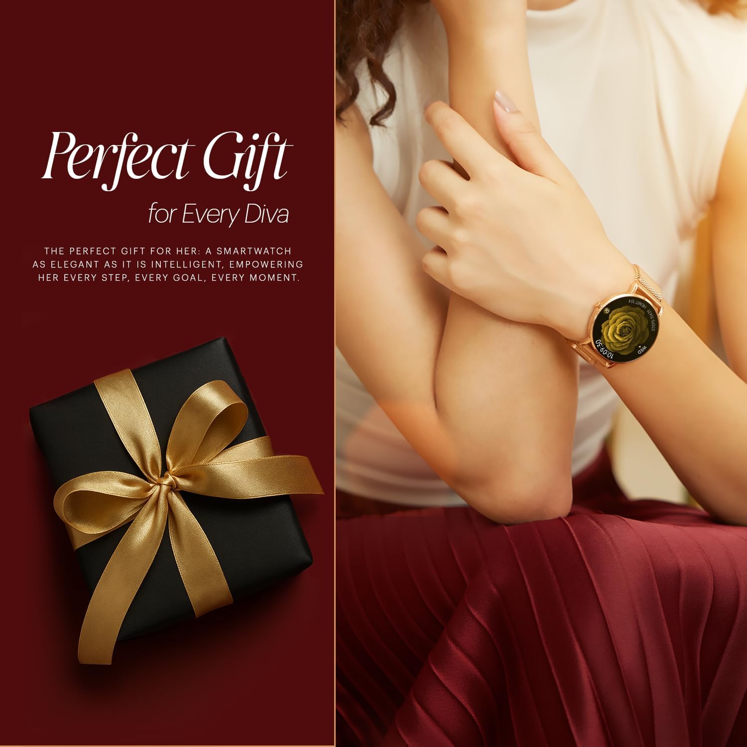 Womens Rose Smart Watch AMOLED 100 Sport Modes
