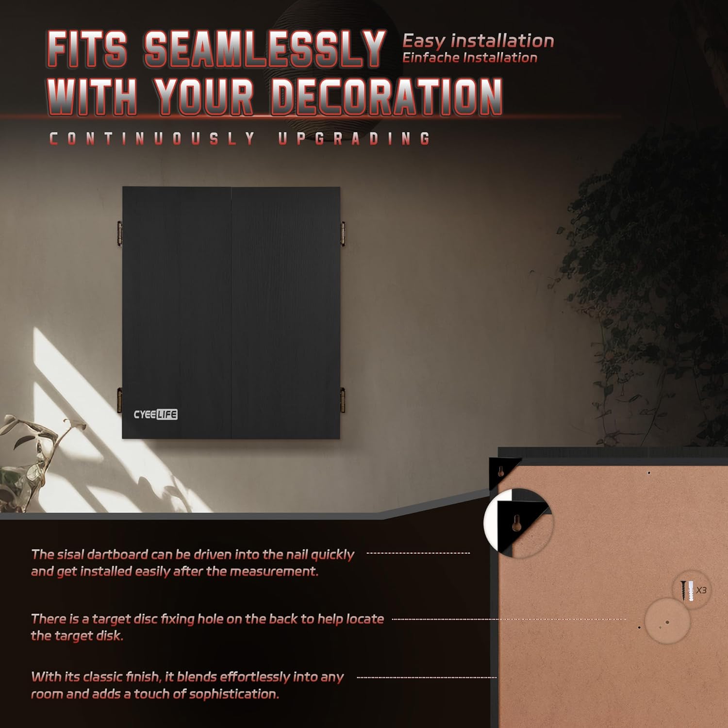 Steel Dartboard Cabinet Wood Heavy Duty Storage Doors Wall Mount