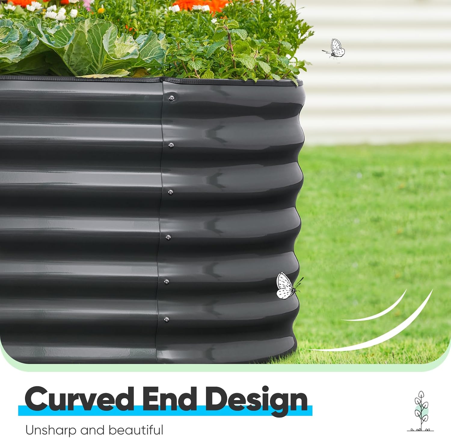 Oval Galvanized Raised Garden Bed 180x90x62cm Steel