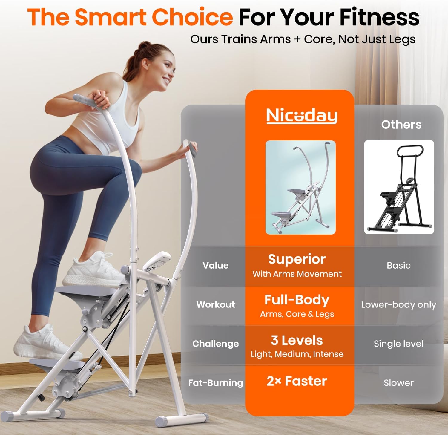 Stair Stepper Climber with Moving Arms Compact Cardio Trainer