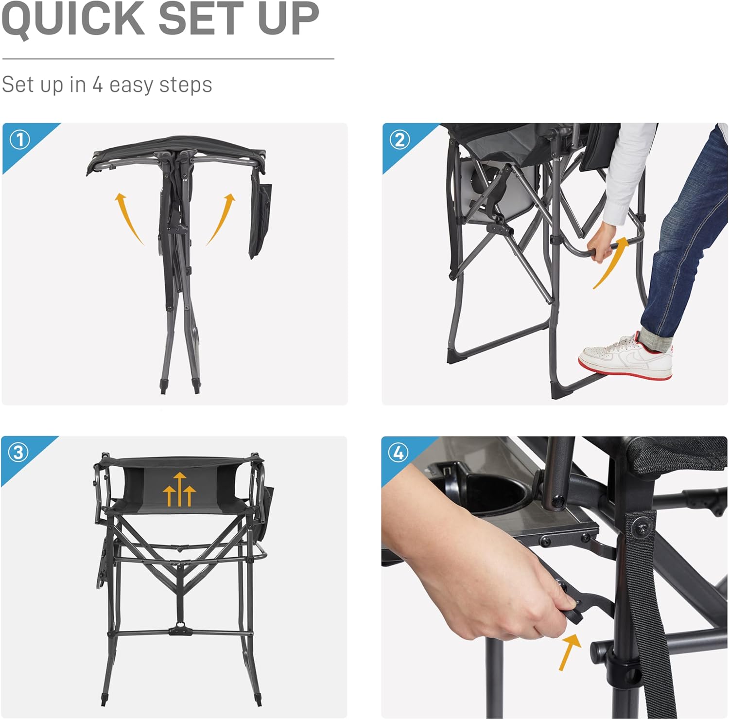 Tall Folding Directors Chair with Side Table Portable