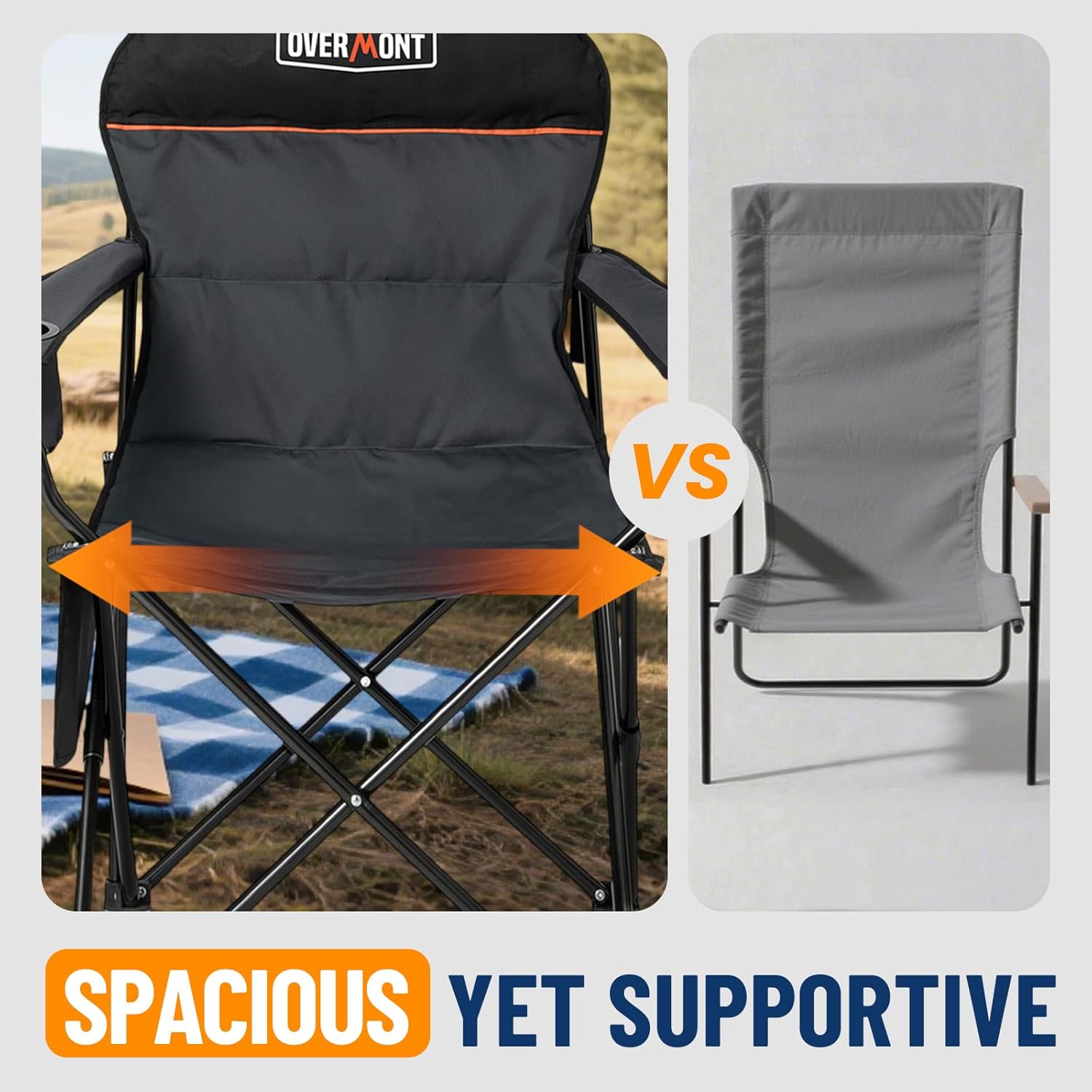 Oversized Camping Chair 150kg Lightweight Grey Folding