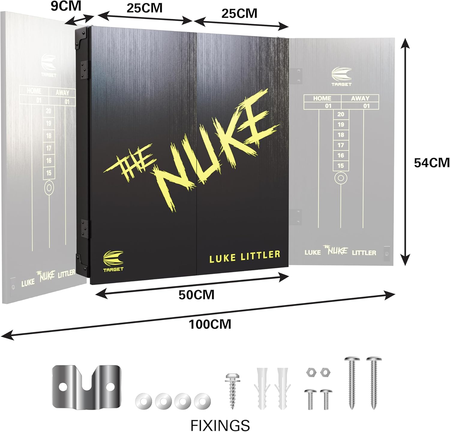 Dart Board Cabinet Set Sisal Steel Tip Darts Scoreboard Throw Line