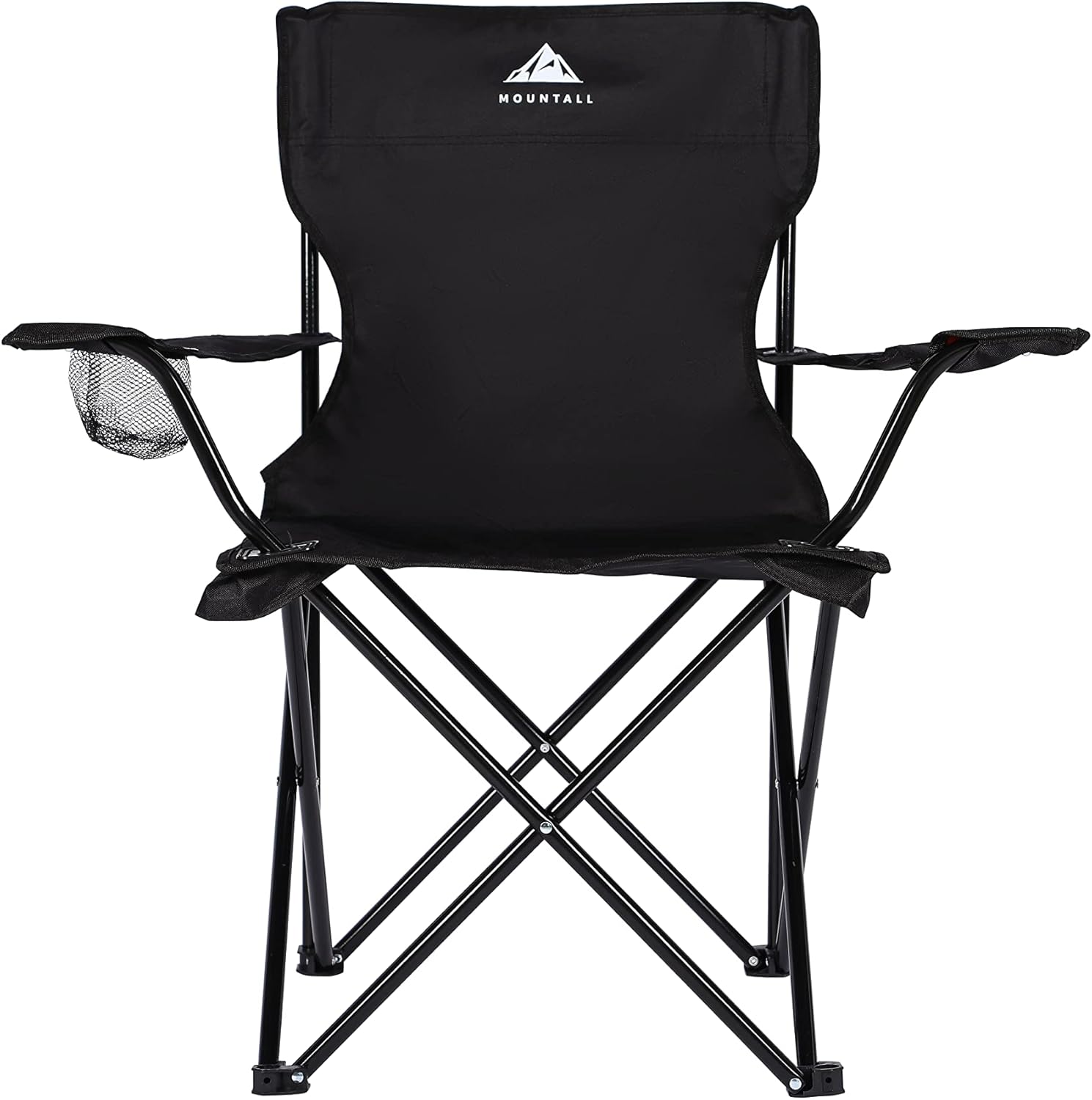 Folding Camping Chairs Set of 4 with Cup Holder Black