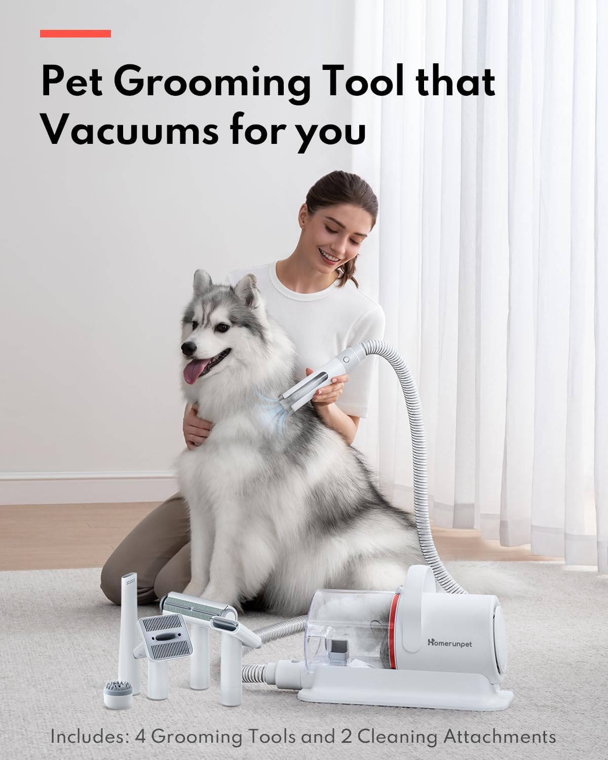 Ultra Quiet Pet Grooming Vacuum Kit 6 Tools Hair Remover