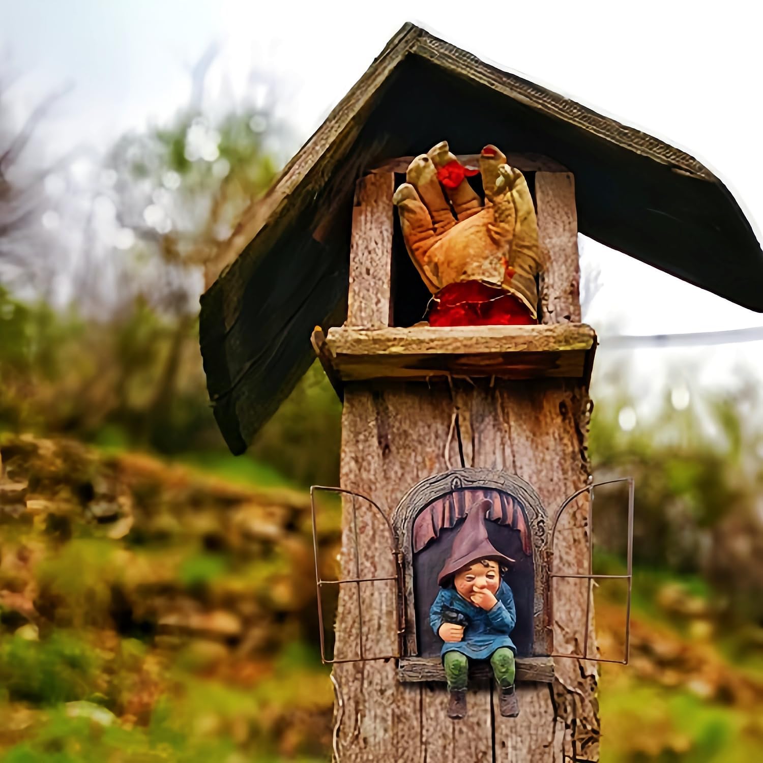 Tree Hugger Gnome Statue Hanging Elf Garden Decor Patio Lawn