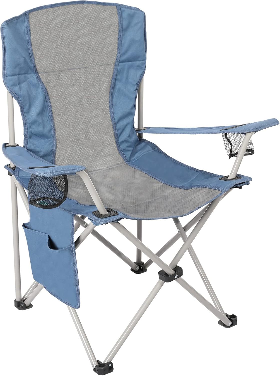 Padded Folding Camping Chair with Side Pocket Blue