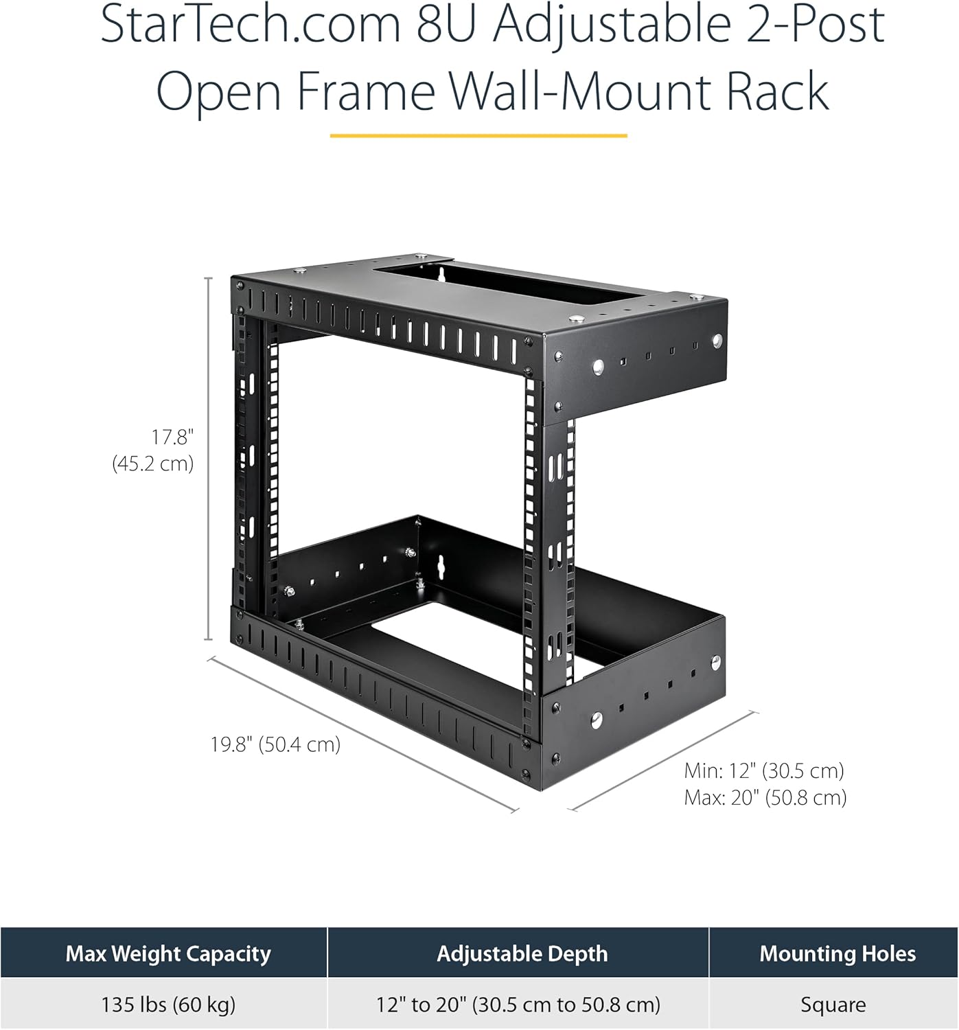 8U Wall Mount Network Rack 19 Inch Adjustable Open Frame Steel