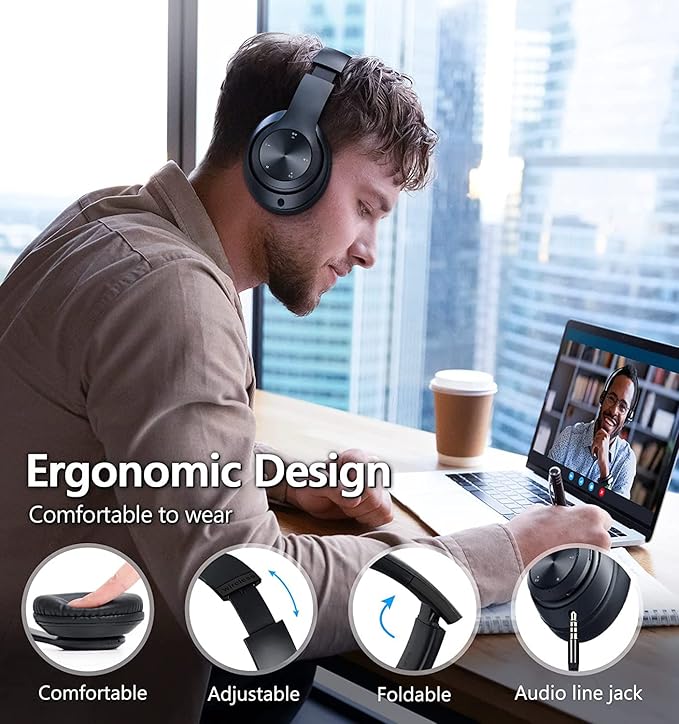 Bluetooth Over Ear Headphones Foldable Wireless Wired FM TF Mic