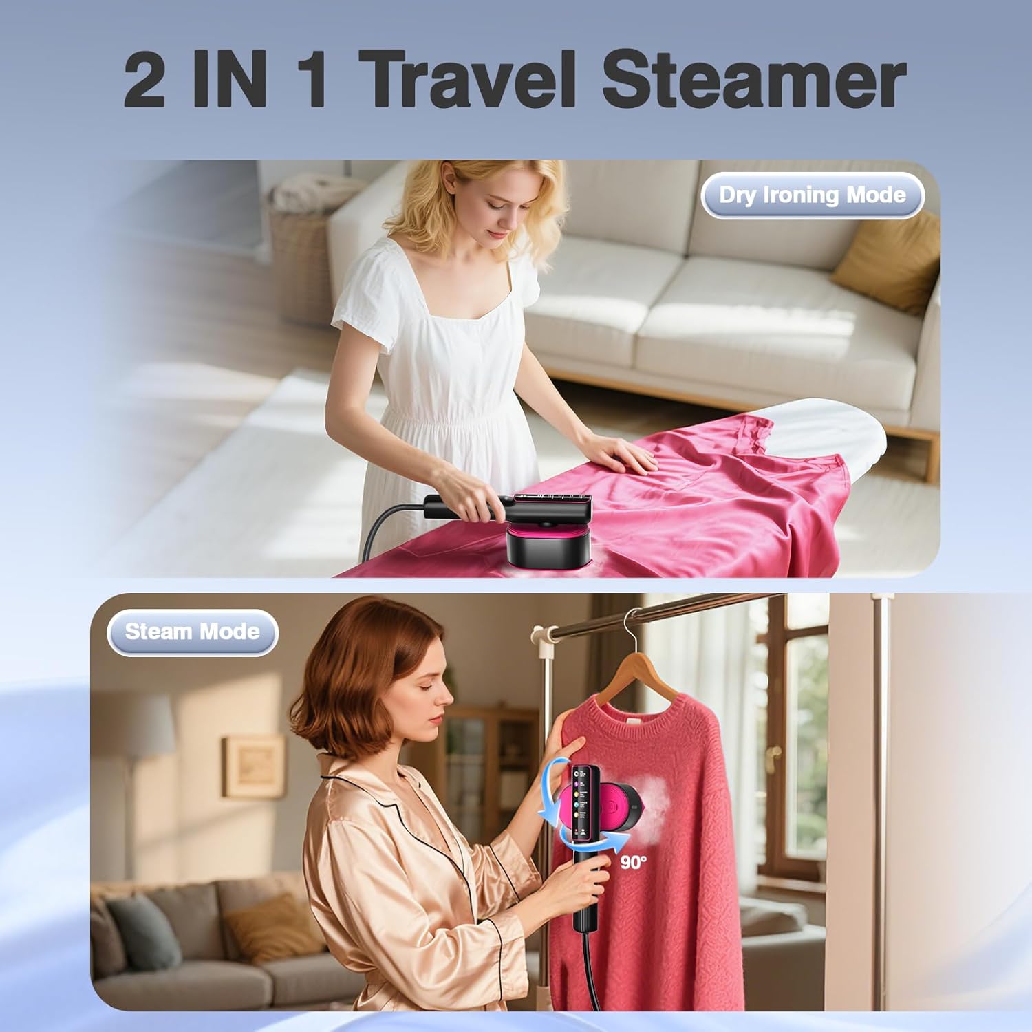 Travel Clothes Steamer 110 240V 2 in 1 Iron LED 5 Modes Fast