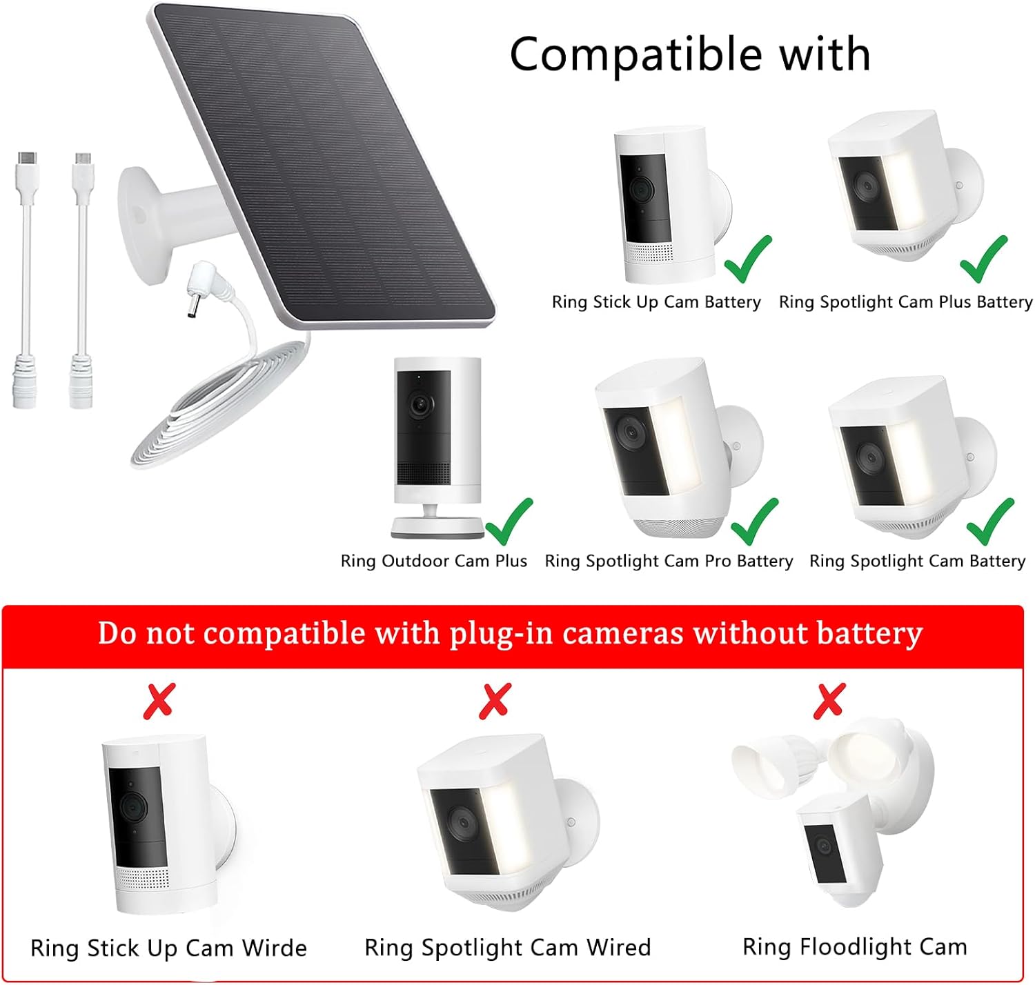 2 Pack 5V Solar Panel Charger For Battery Security Camera