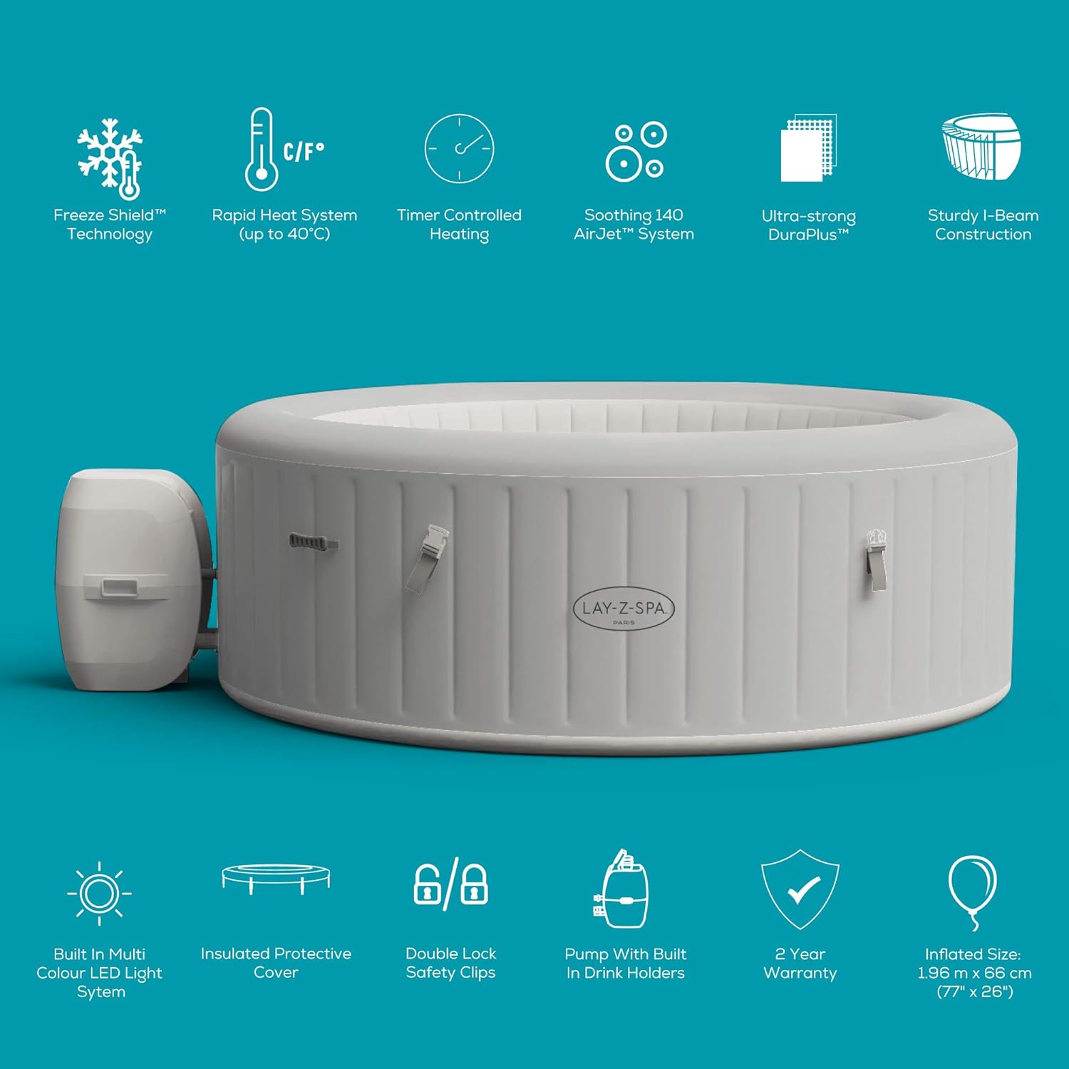 Inflatable Hot Tub 4-6 Person 140 AirJet LED Spa Freeze Shield Set