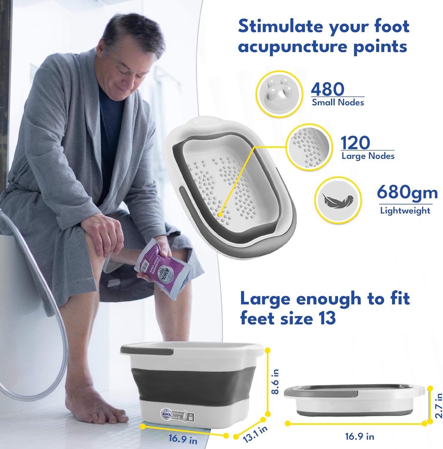 Collapsible Foot Bath Tub Acupressure Pedicure Basin Portable