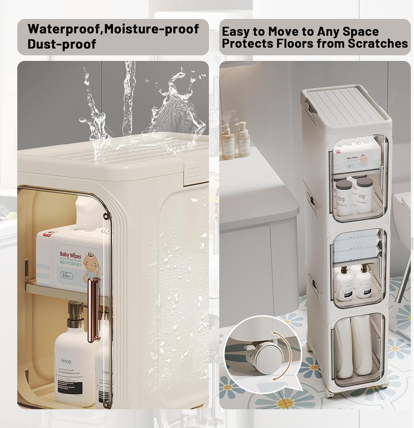 3 Tier Slim Storage Cabinet Foldable Bathroom Organizer Unit