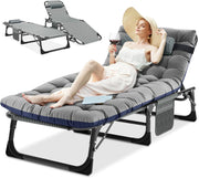 Folding Sun Lounger Guest Bed 5 Position 200kg Light Grey
