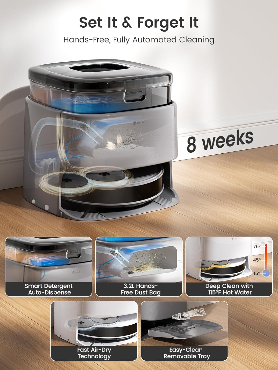 Robot Vacuum Mop Self Empty 20000Pa Auto Wash LiDAR Smart Clean