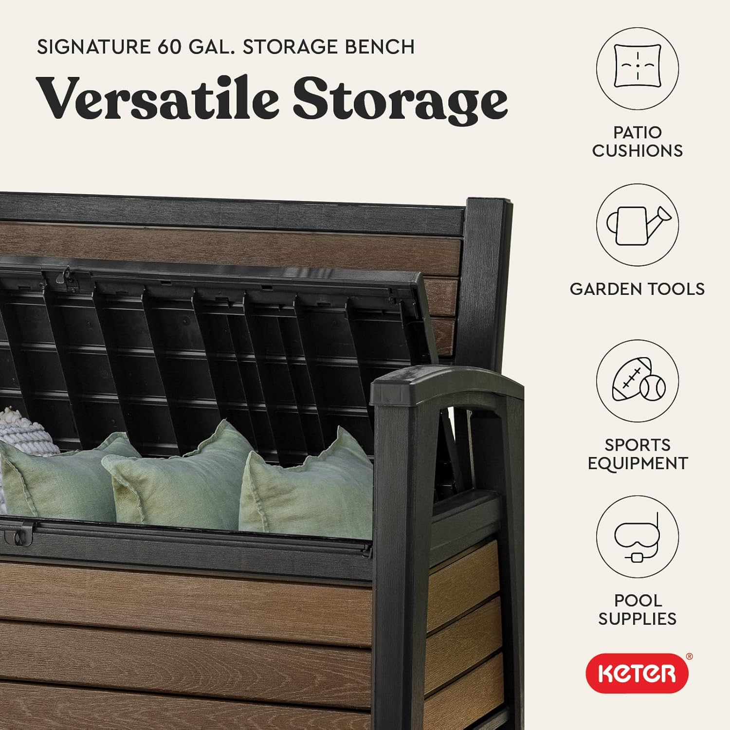 270L Outdoor Garden Storage Bench Wood Look Resin Seat