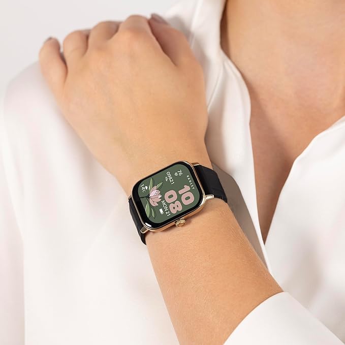 Womens Smart Watch Set Black Silicone Leather Strap