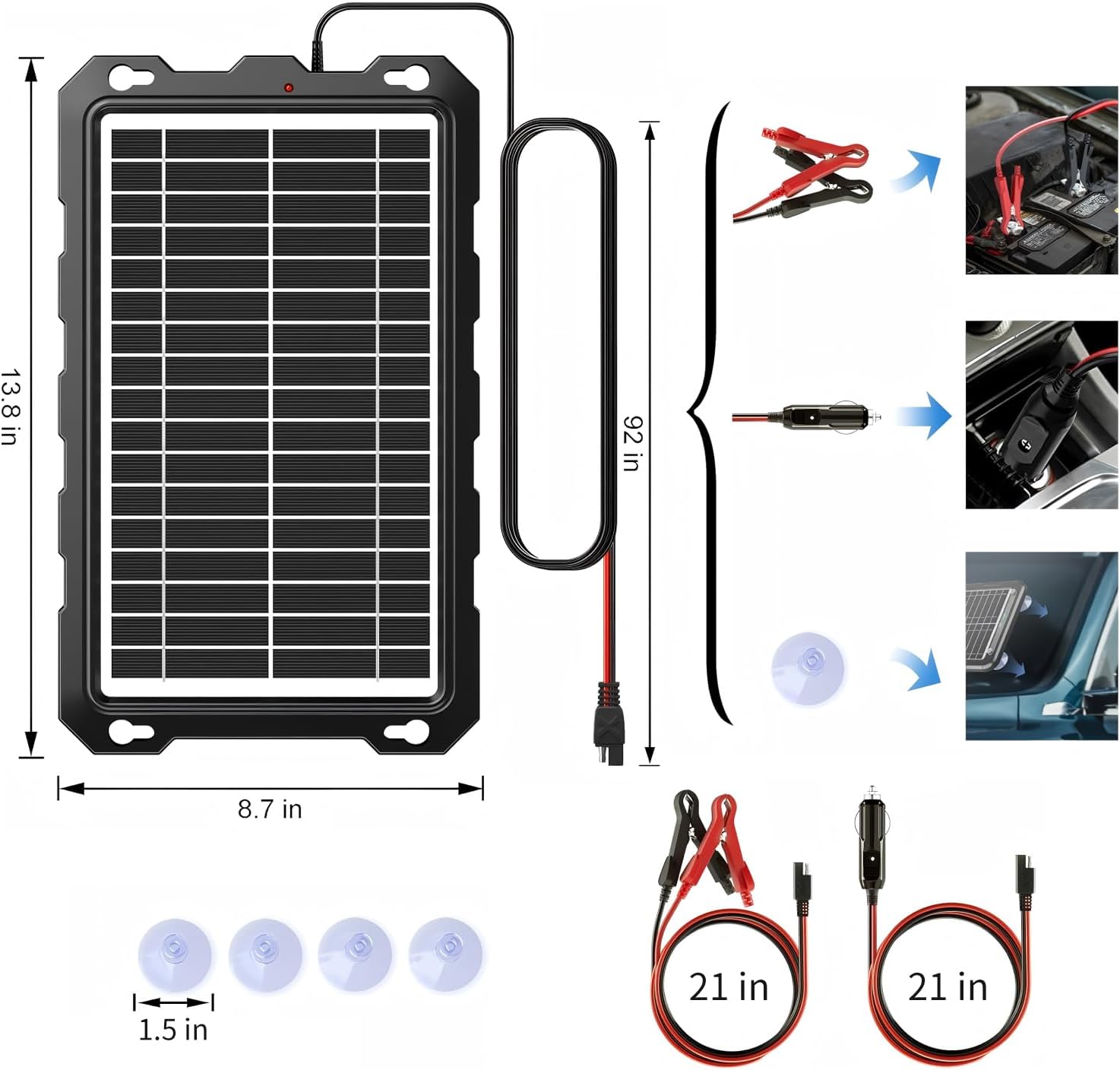9W Solar Battery Trickle Charger 12V Car Boat RV Maintainer