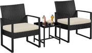 3 Piece Rattan Garden Furniture Set Patio Chairs Table Black