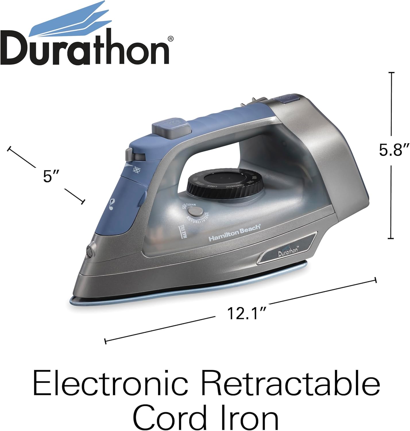 Steam Iron 1800W Vertical Steamer Durathon Soleplate Auto Shutoff