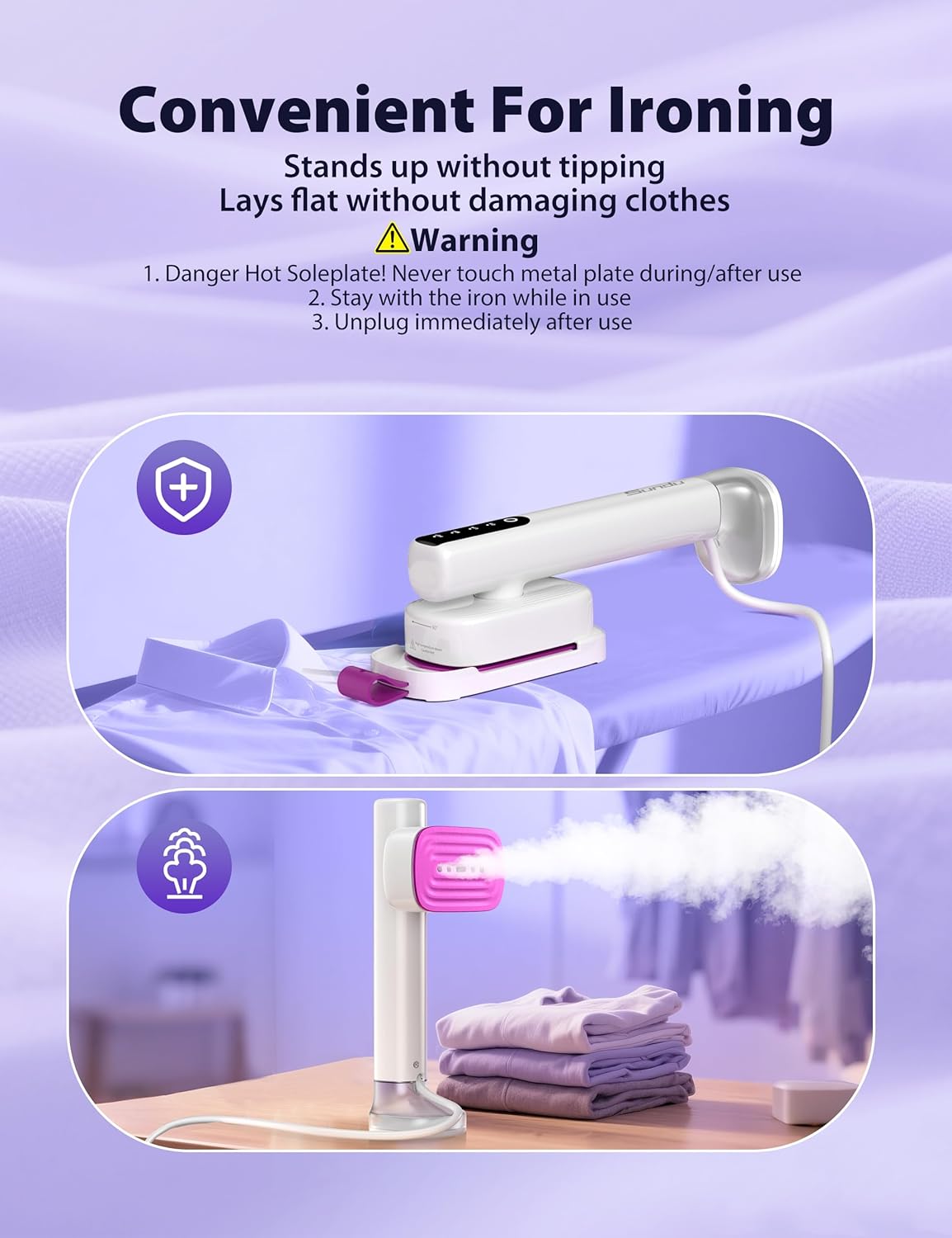 Handheld Garment Steamer 1200W Fast Heat 15s 2in1 Travel Iron