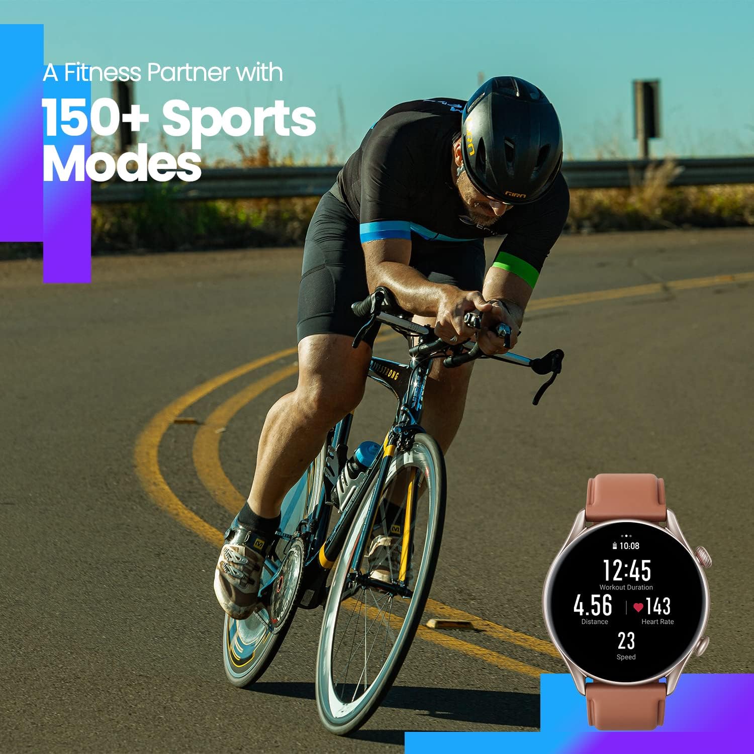 AMOLED Smart Watch GPS Bluetooth Calls 150 Sport Modes Brown