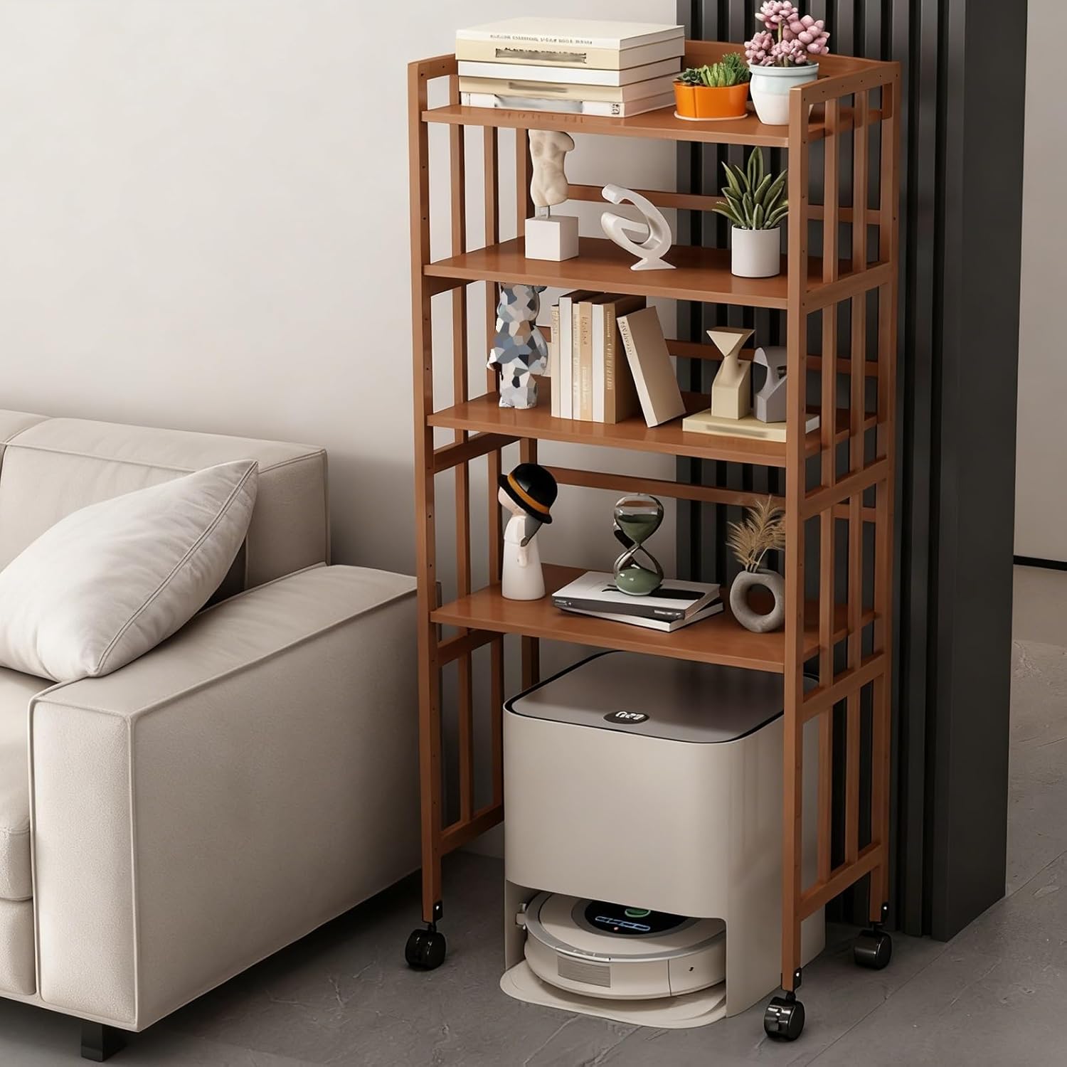 Extra Wide Extra Tall Robot Vacuum Storage Cabinet 4 Tier Mobile Shelf