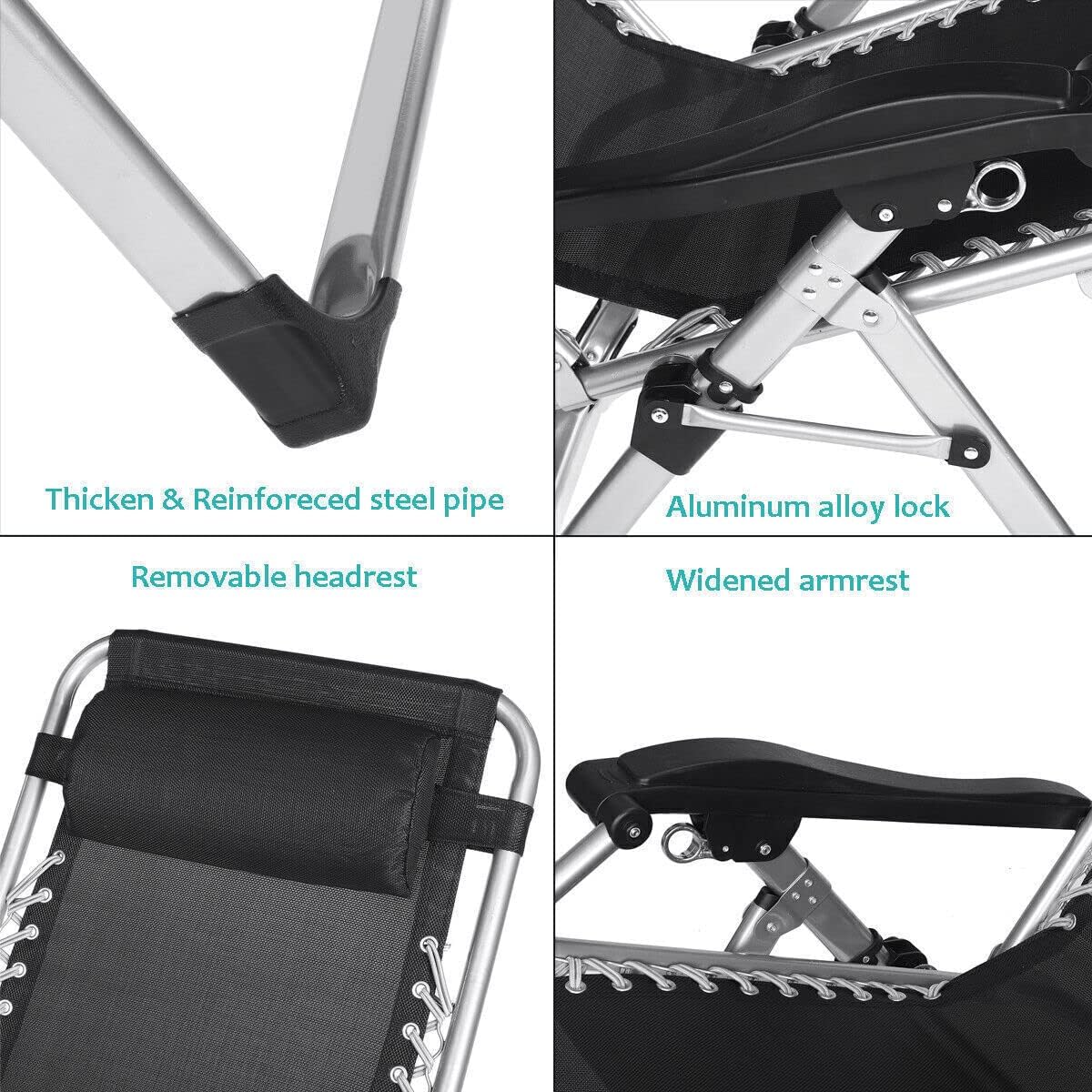 Zero Gravity Reclining Chair Folding Sun Lounger Black 200KG