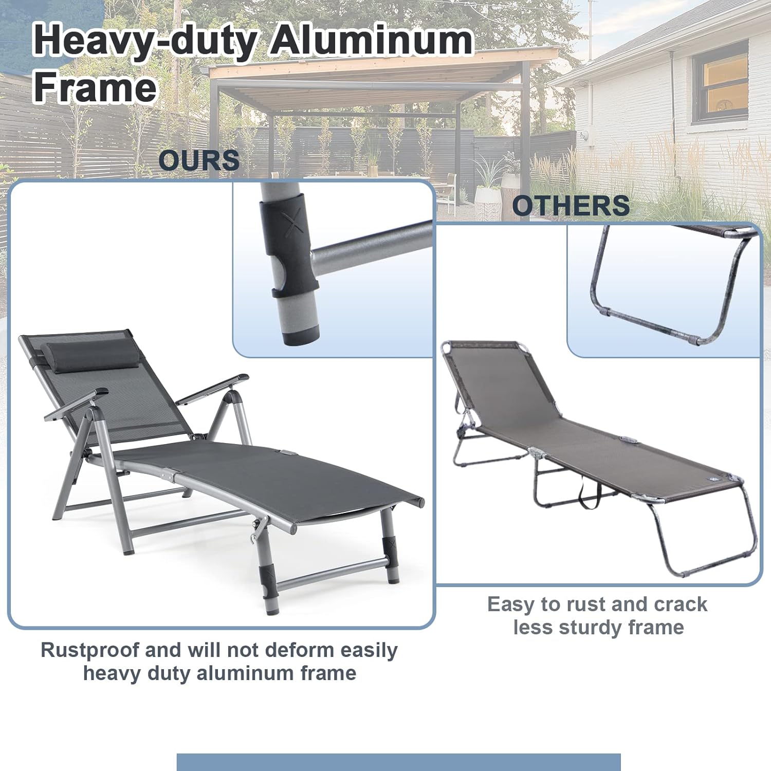 Folding Sun Lounger Reclining Chair 8 Position Aluminium Grey