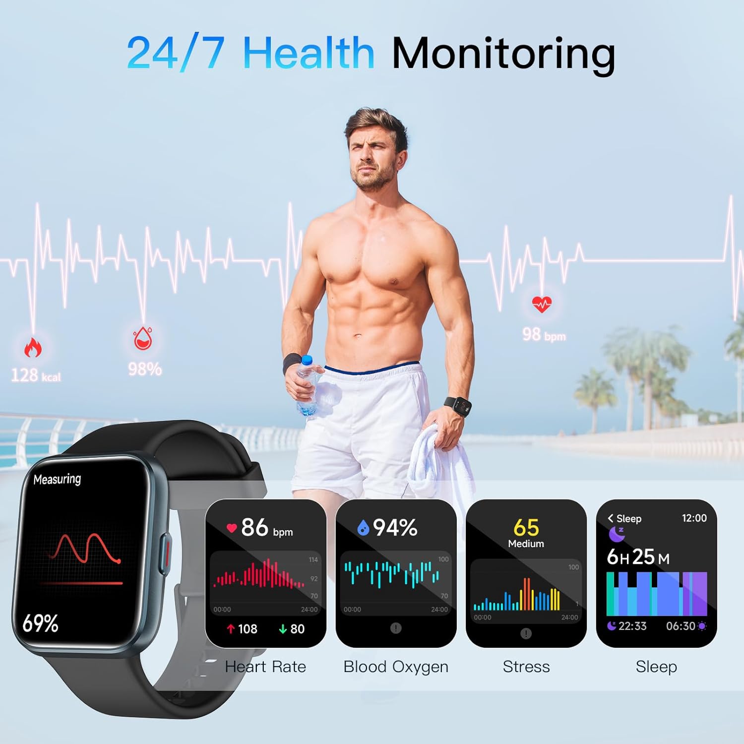 Smart Watch Bluetooth Calling Alexa 120 Sports Waterproof