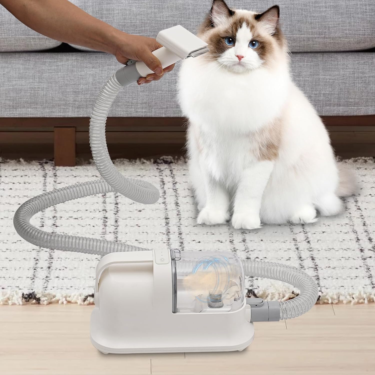 Pet Grooming Vacuum Kit 99 Hair Suction 1.4L Low Noise White
