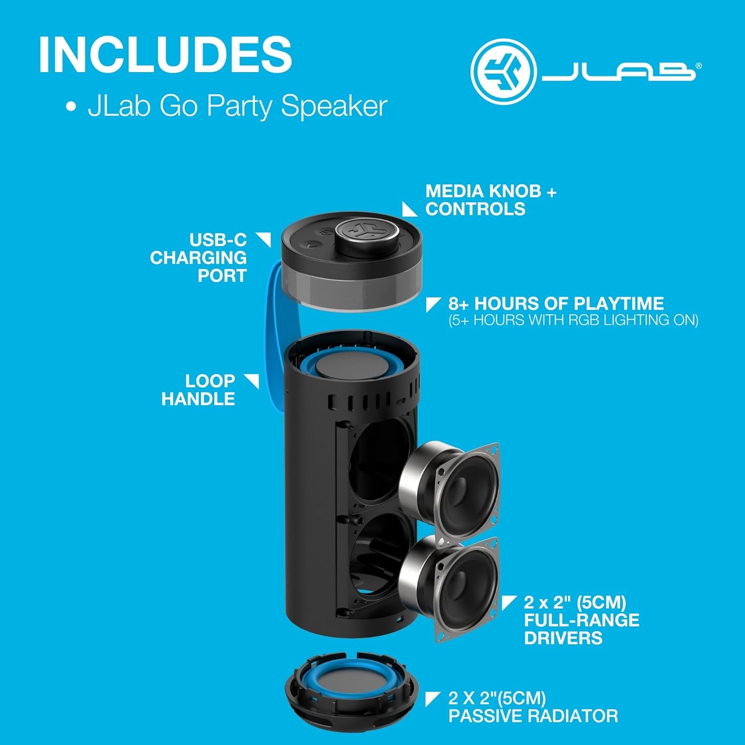 Portable Bluetooth Party Speaker RGB Lights 16H Playtime IP56