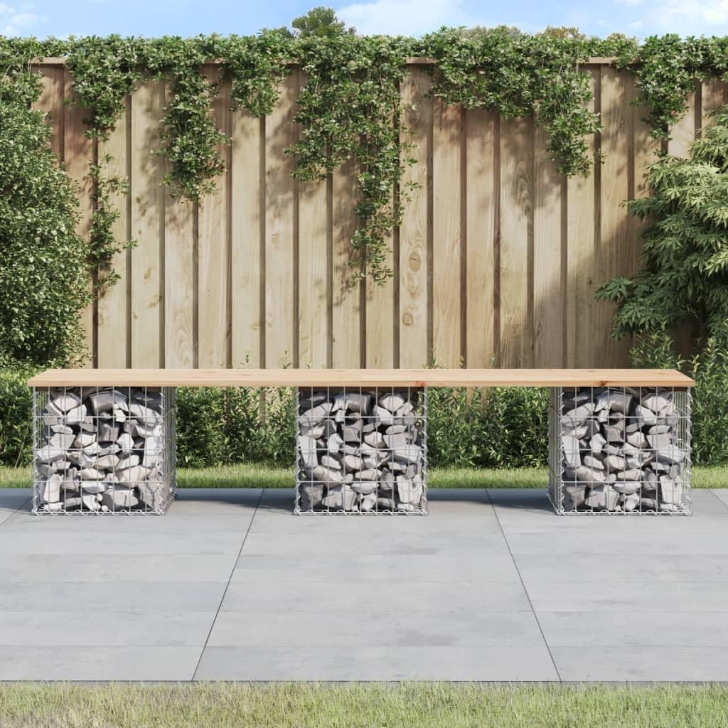 Gabion Garden Bench 203cm Pine Wood Patio Rock Base Seat