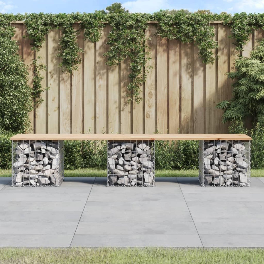 Gabion Garden Bench 203cm Pine Wood Patio Rock Base Seat
