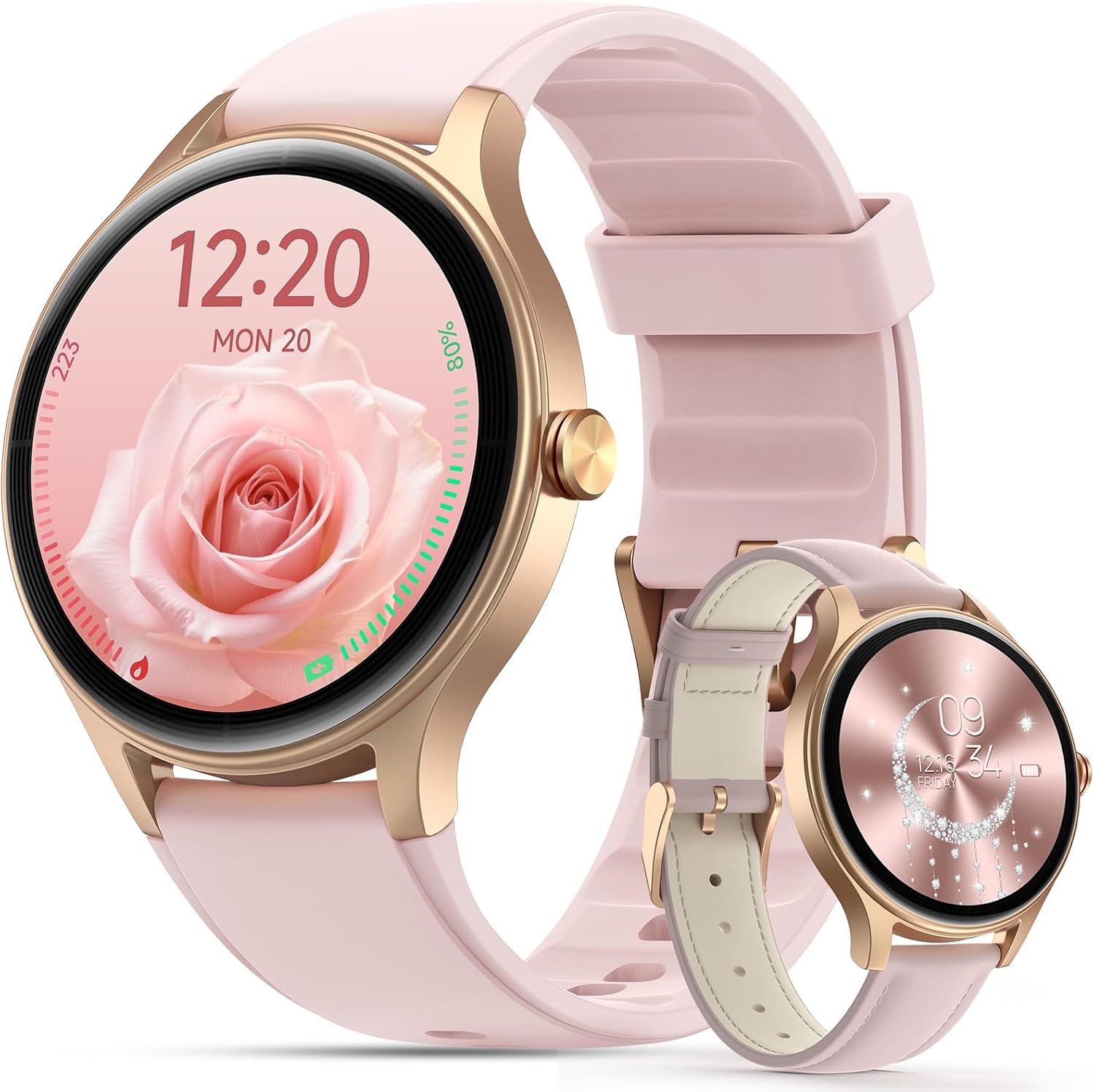 Pink Womens Smart Watch AI Voice Bluetooth Calls