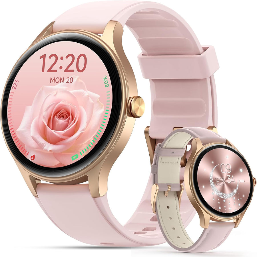 Pink Womens Smart Watch AI Voice Bluetooth Calls
