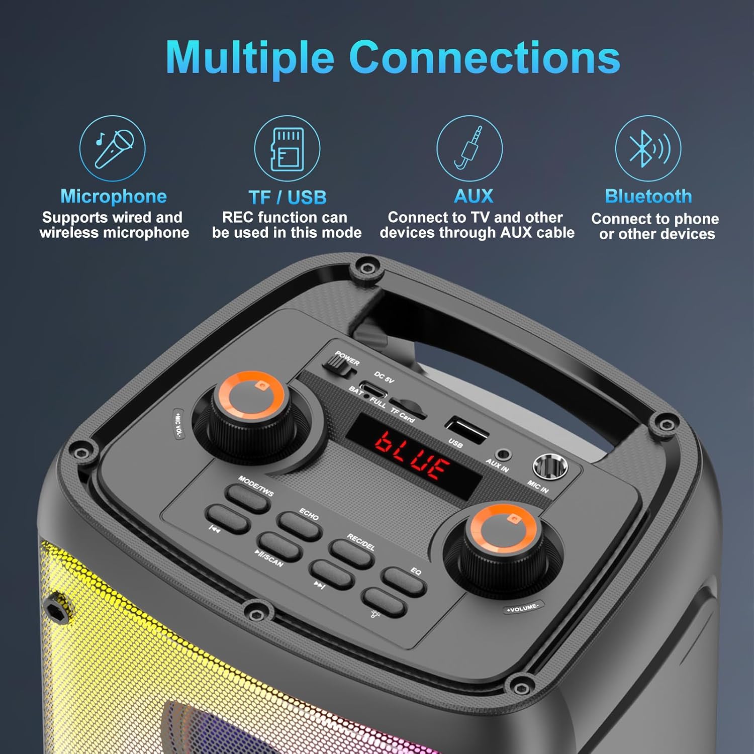 80W Portable Bluetooth Party Speaker Deep Bass LED TWS