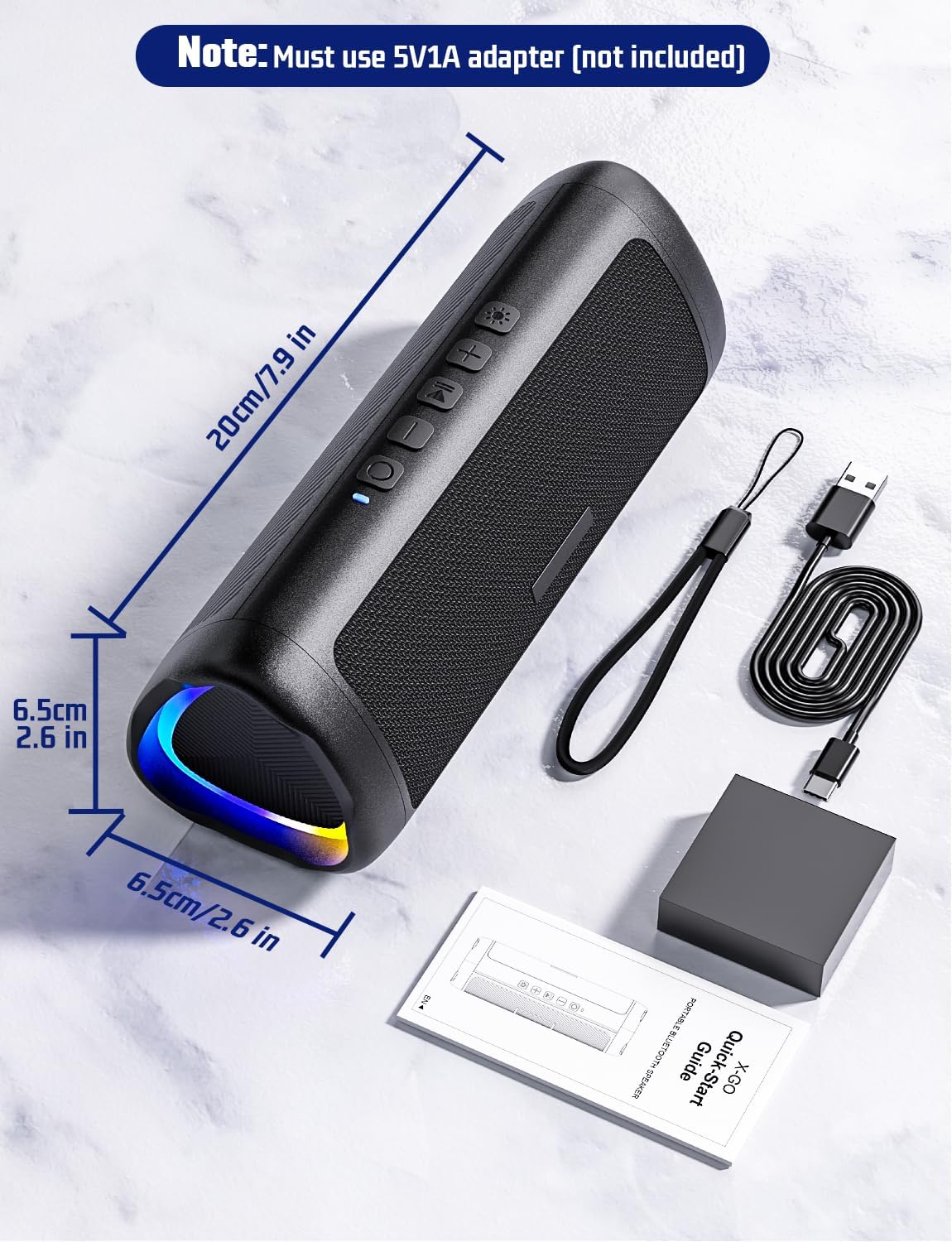 Portable Bluetooth Speaker 30W RGB Lights IPX7 Bass 24H