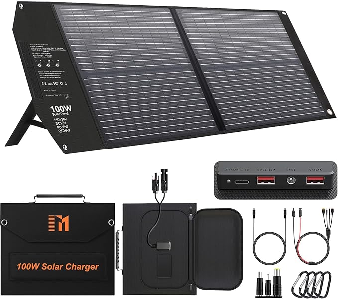 100W Portable Foldable Solar Panel USB C MC4 Camping Charger