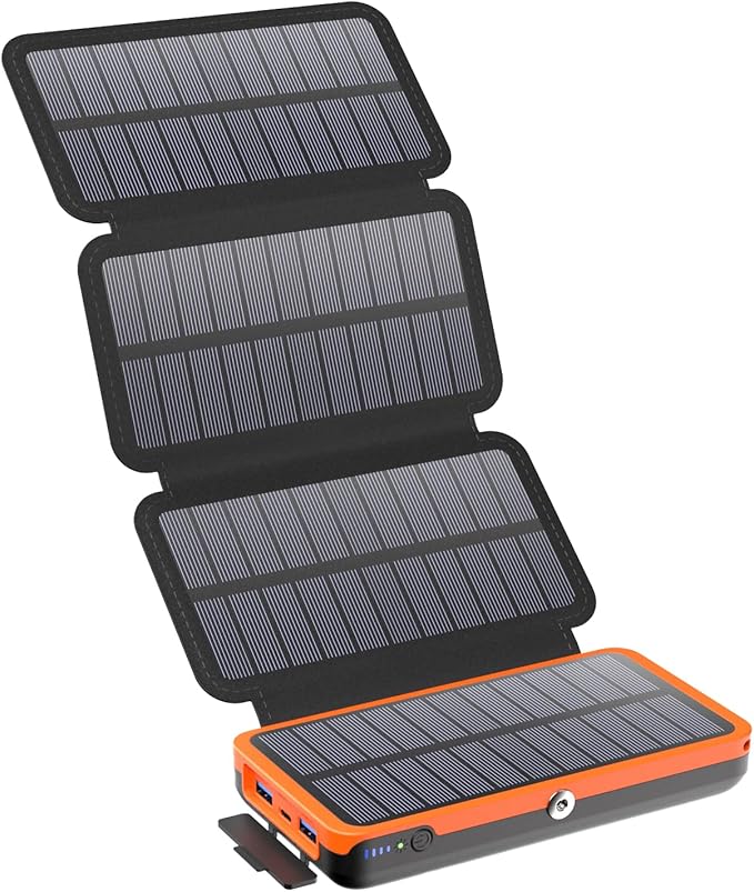 27000mAh Solar Power Bank 22.5W Fast Charger 4 Fold Panels USB C