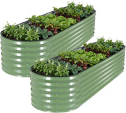 Set of 2 Olive Green Metal Raised Garden Beds 240x60cm